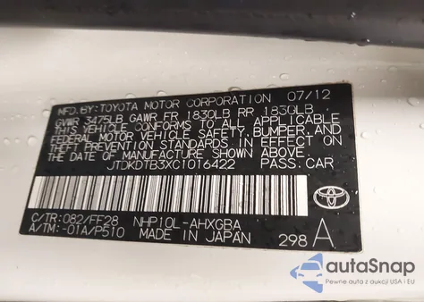 2012 Toyota Prius z USA, uszkodzony, nr VIN JTDKDTB3XT1016422